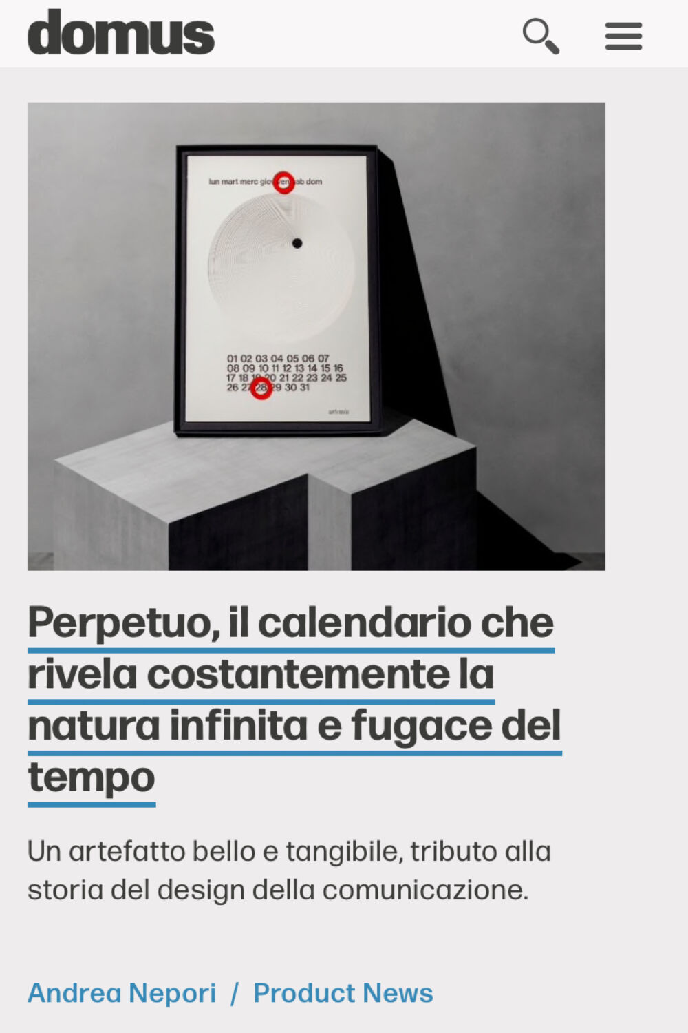 Calendario Perpetuo di Artemia su DOMUS