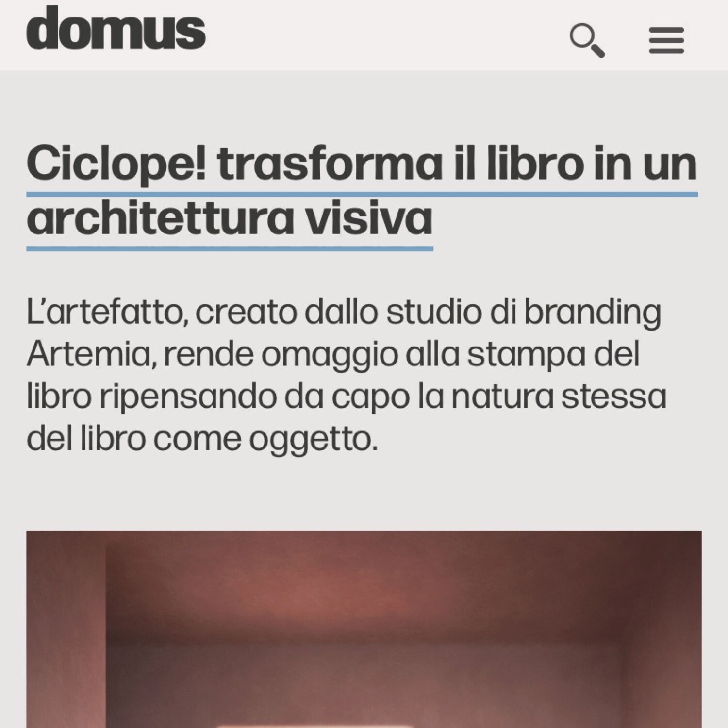 Domus pubblica articolo su Ciclope! di Bottega Artemia Tommaso Gentile