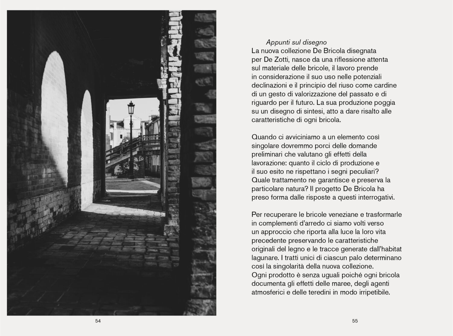 Catalogo collezione De Bricola di De Zotti graphic design Tommaso Gentile, Bottega Artemia