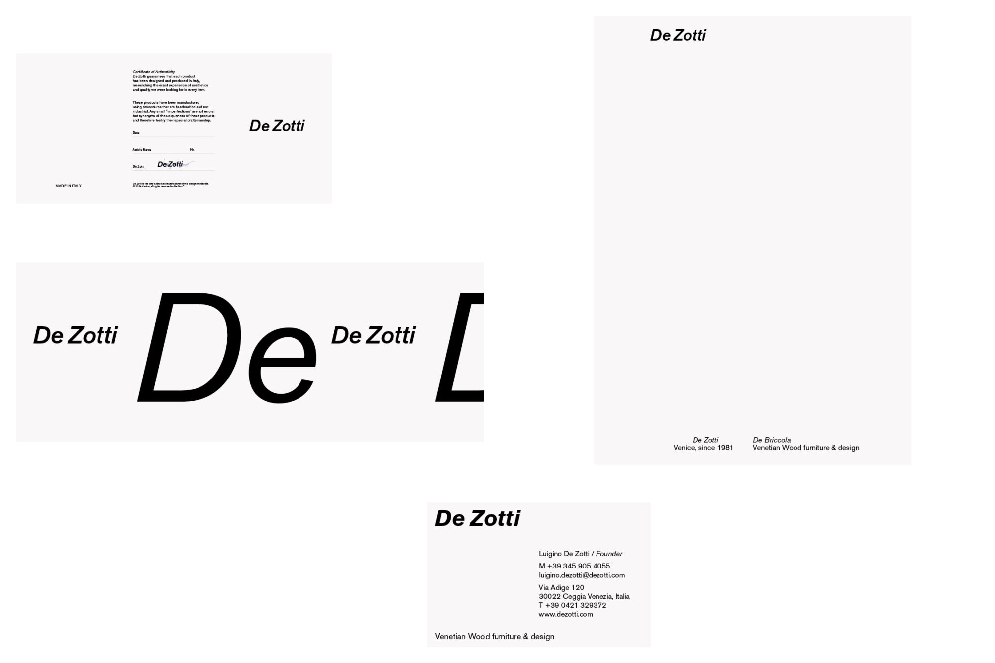 Brand identity e catalogo De Zotti by Tommaso Gentile Bottega Artemia